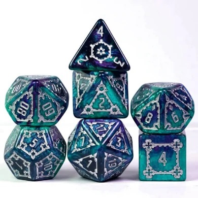 Udixidice Seabed 7 x Polyhedral dice Set Blue Pink D&D RPG 
